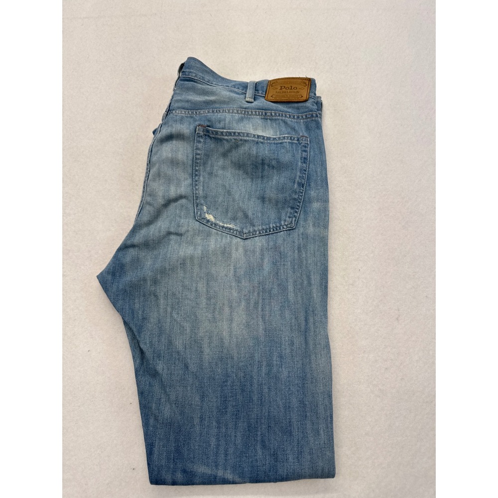 Polo Ralph Lauren Mens Distressed Light Wash Blue Denim Jeans 40x36 RL Logo